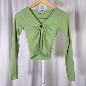 RSQ Small Ribbed Crop Top with Front Ring Cutout Long Sleeve Boho Concert Rave